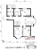 恋日绿岛小区3室2厅1卫123㎡户型图
