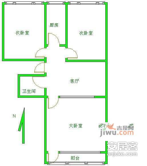 安华里社区3室1厅1卫76㎡户型图