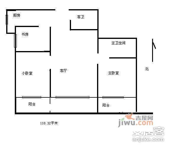 双花园南里3室2厅2卫135㎡户型图