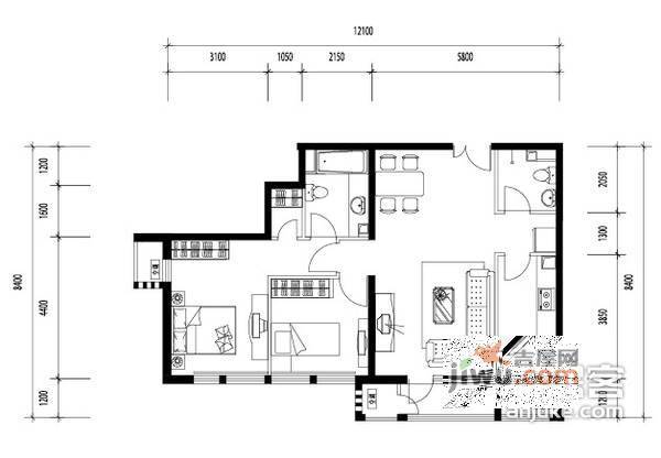 北京香颂2室2厅2卫126㎡户型图