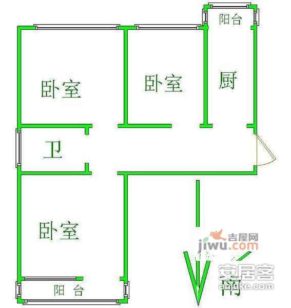 水碓子北里3室1厅1卫85㎡户型图