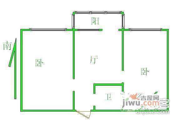 团结湖北三条2室1厅1卫65㎡户型图