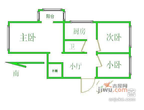 团结湖北三条3室1厅1卫91㎡户型图