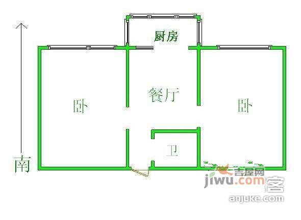 团结湖北三条2室1厅1卫65㎡户型图