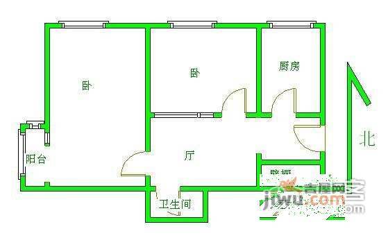 团结湖北三条2室1厅1卫65㎡户型图