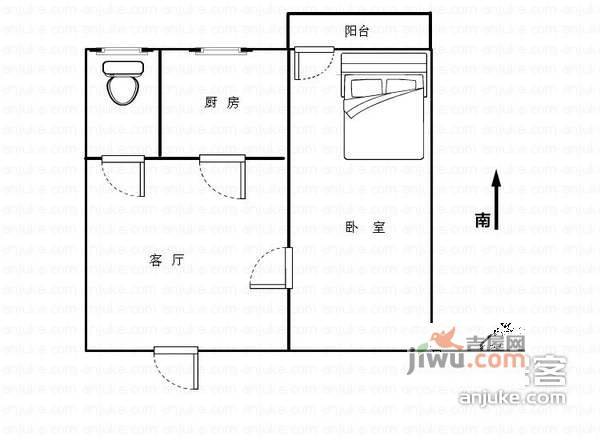 二毛小区1室1厅1卫43㎡户型图