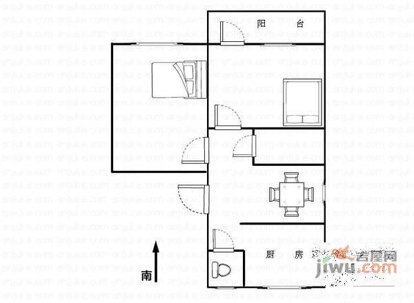 二毛小区2室1厅1卫90㎡户型图