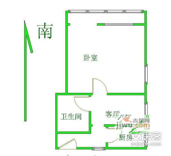 扣钟北里1室1厅1卫40㎡户型图