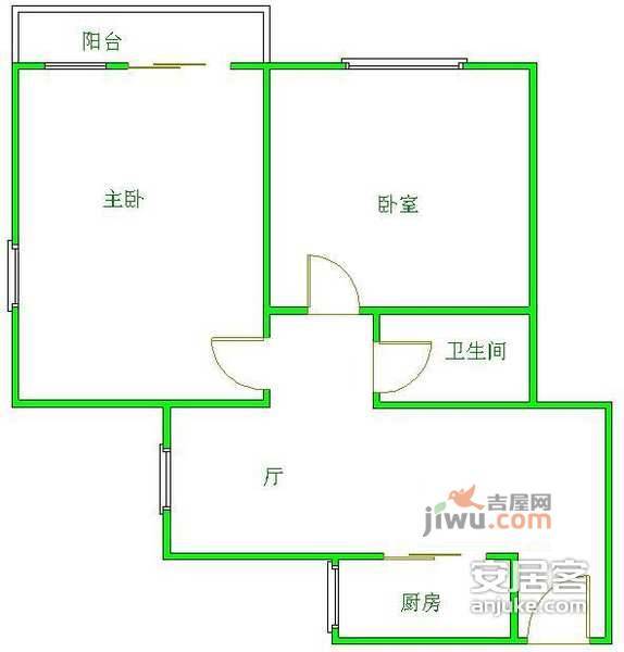 扣钟北里2室1厅1卫80㎡户型图