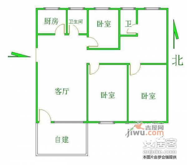 百万庄午区3室1厅2卫103㎡户型图