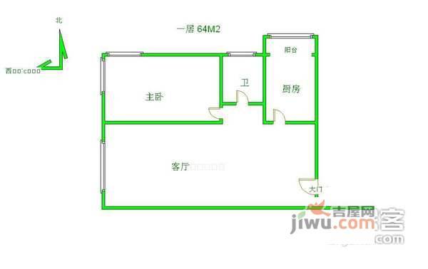 双花园小区1室1厅1卫46㎡户型图