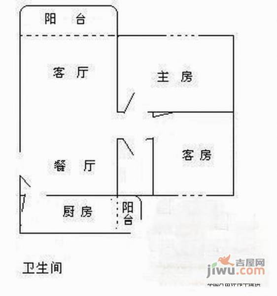 常平河滨花园2室1厅1卫75㎡户型图