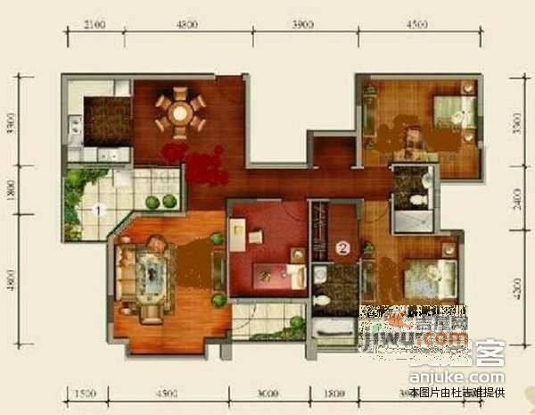 世纪城国际公馆一期3室2厅2卫户型图