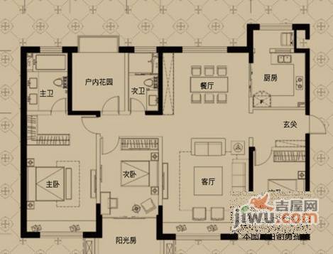 莲花住宅区3室2厅2卫145㎡户型图