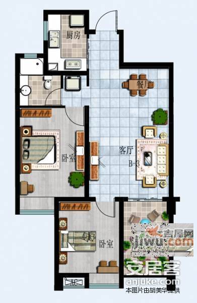 中惠新城2室2厅1卫87㎡户型图