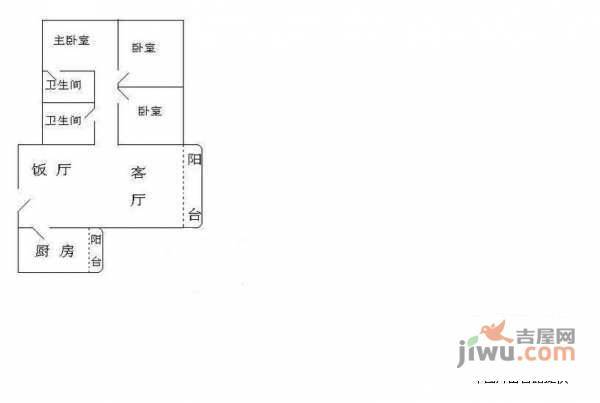 城市风景3室2厅1卫95㎡户型图