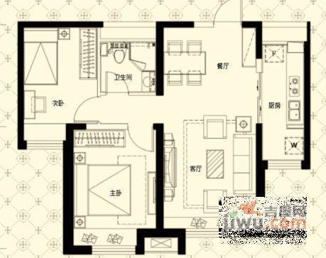 城市风景2室1厅1卫66㎡户型图