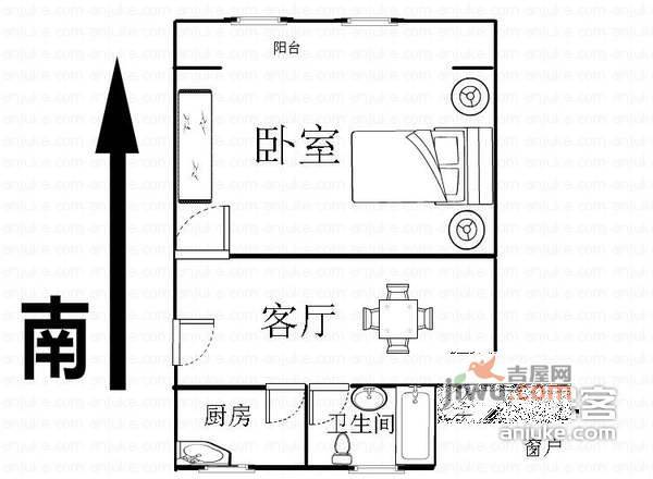 永和三村1室1厅1卫48㎡户型图