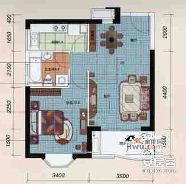 大同花园1室2厅1卫75㎡户型图