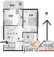 羽北小区2室1厅1卫88㎡户型图