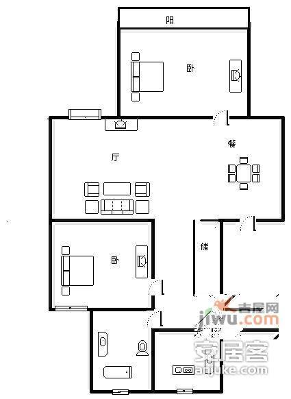 艾山新村2室2厅1卫89㎡户型图