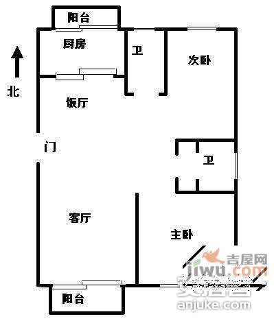 繁荣安居2室1厅1卫85㎡户型图