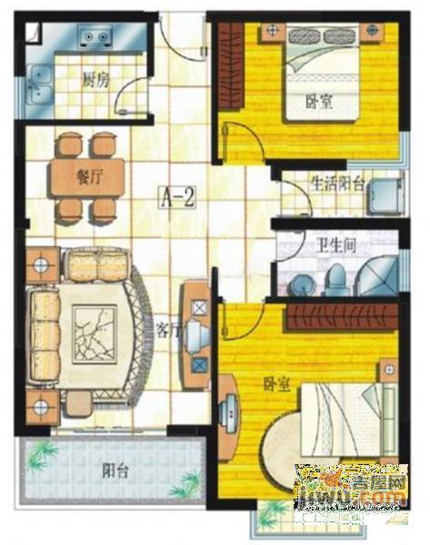 丝庐花语2室2厅2卫145㎡户型图