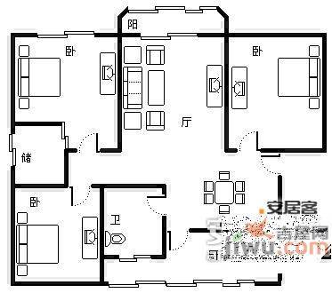 亭汇花苑3室2厅2卫133㎡户型图