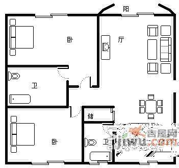 亭汇花苑2室2厅2卫105㎡户型图