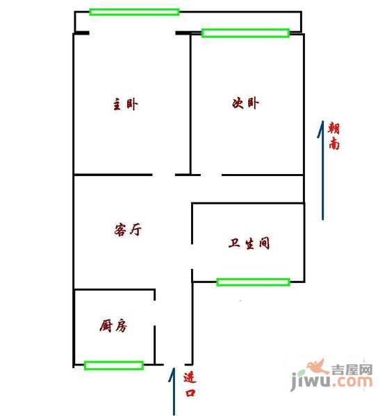 罗山六村2室1厅1卫73㎡户型图