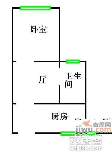 罗山六村1室1厅1卫53㎡户型图