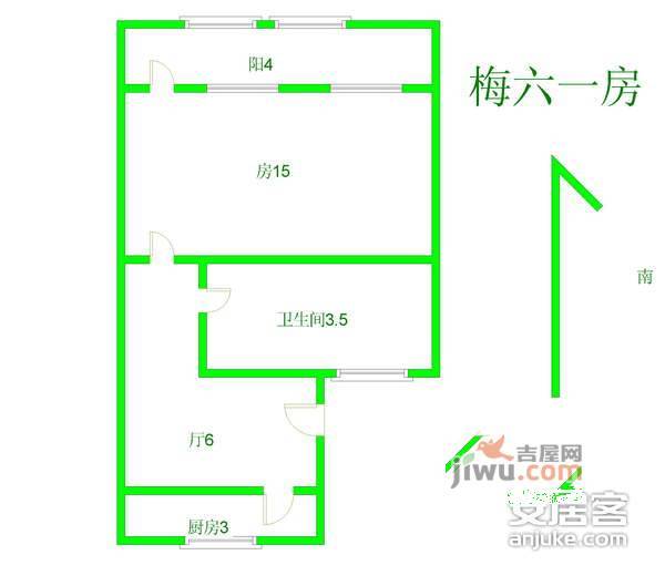 梅四小区1室1厅1卫49㎡户型图