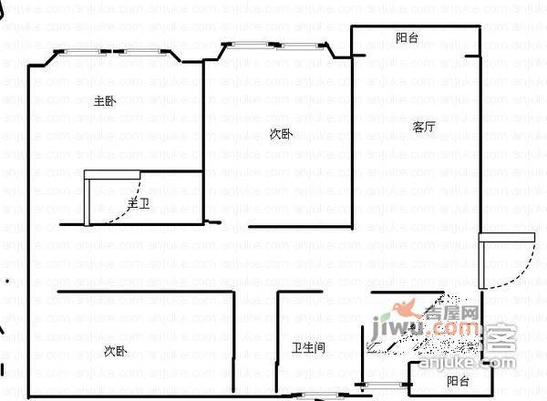 祥和公寓3室2厅2卫户型图