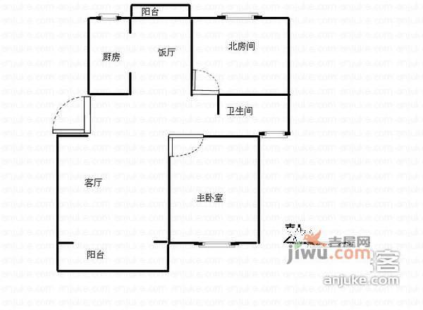 祥和公寓2室2厅1卫105㎡户型图