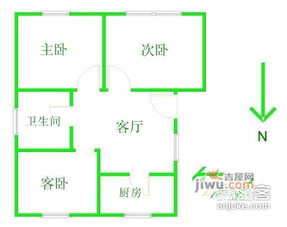 怒江新苑2室2厅1卫92㎡户型图