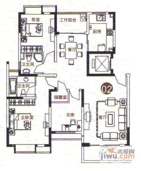 合生江湾国际公寓3室2厅1卫户型图