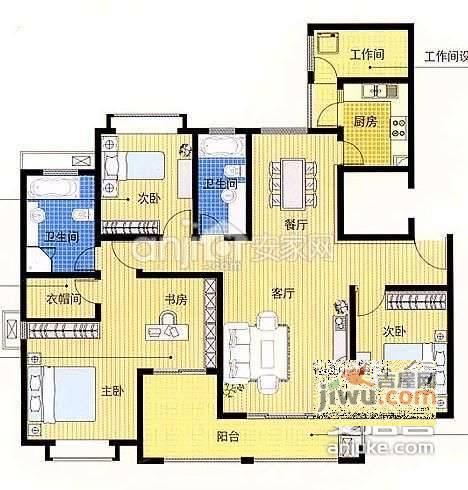 合生江湾国际公寓4室2厅2卫167㎡户型图