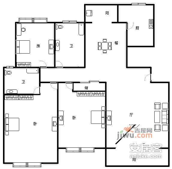 共富四村4室2厅2卫147㎡户型图