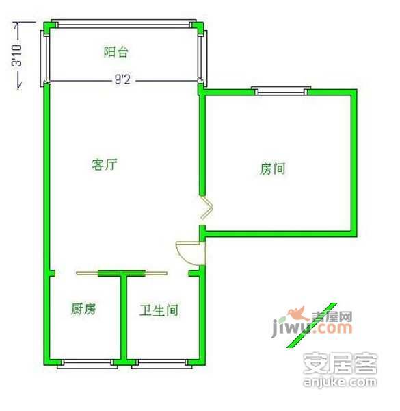 共富四村1室2厅1卫64㎡户型图