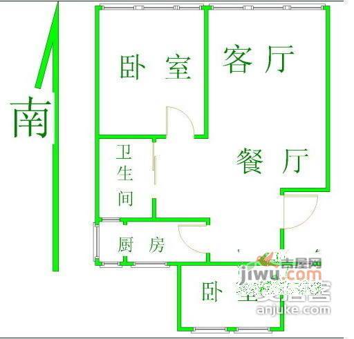 三林苑2室2厅1卫80㎡户型图