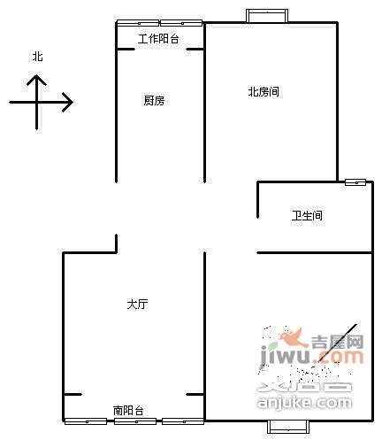 清涧新村第六小区2室1厅1卫100㎡户型图