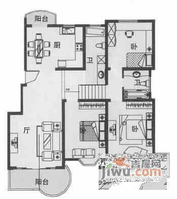 中环锦园3室2厅1卫140㎡户型图