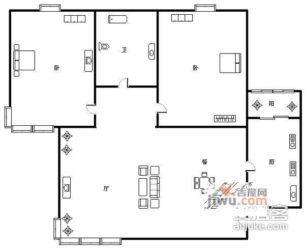 黄浦新苑2室2厅2卫133㎡户型图