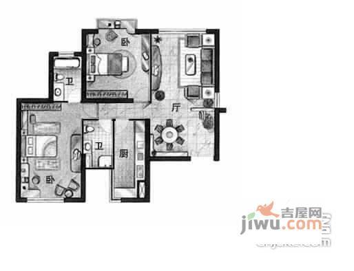 东方剑桥御庭苑2室2厅2卫109㎡户型图