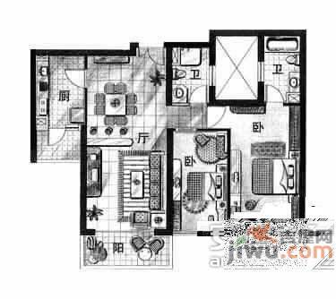 东方剑桥御庭苑2室2厅2卫109㎡户型图