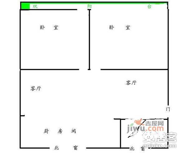 普乐三村2室2厅1卫81㎡户型图