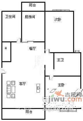 西部俊园2室2厅2卫129㎡户型图