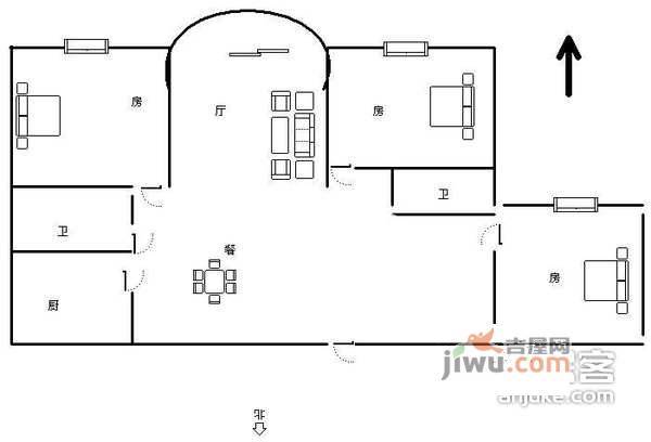 西部俊园3室2厅2卫158㎡户型图