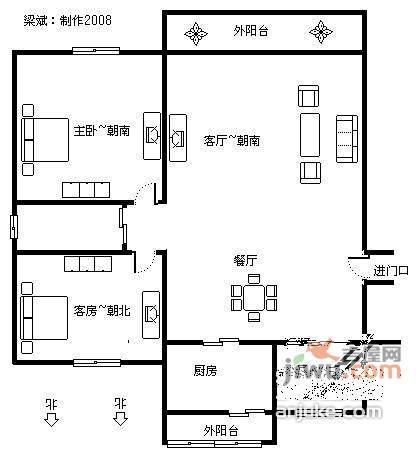 西部俊园2室2厅1卫112㎡户型图