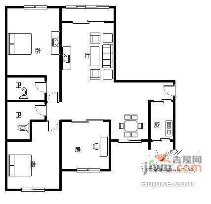 菊园3室2厅2卫145㎡户型图